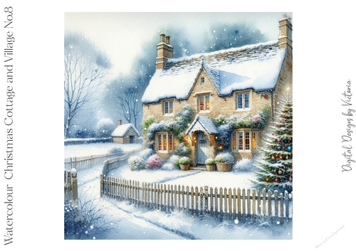 Watercolour Christmas Cottage and Village No.8