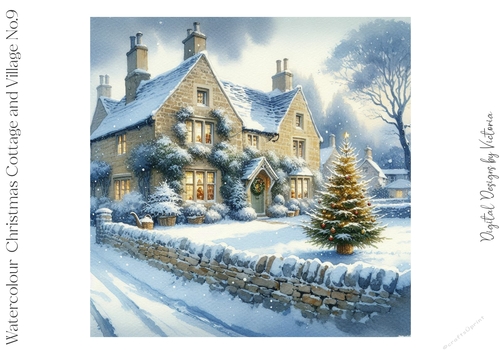 Watercolour Christmas Cottage and Village No.9