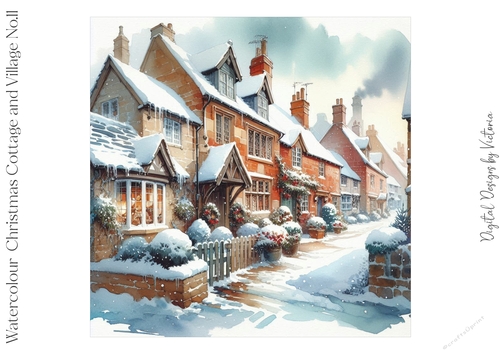 Watercolour Christmas Cottage and Village No.11
