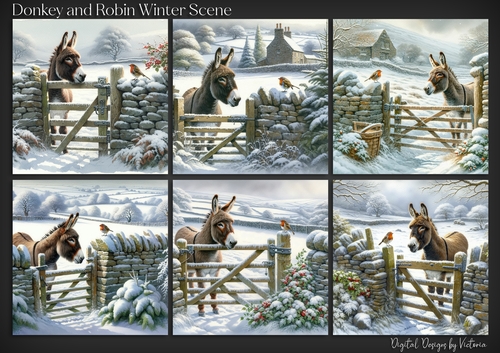 Donkey and Robin Winter Scene