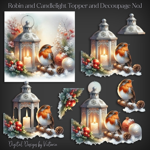 Robin and Candlelight Topper and Decoupage No.1