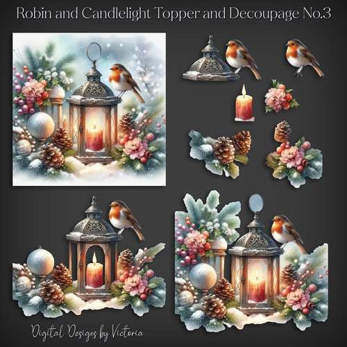 Robin and Candlelight Topper and Decoupage No.3