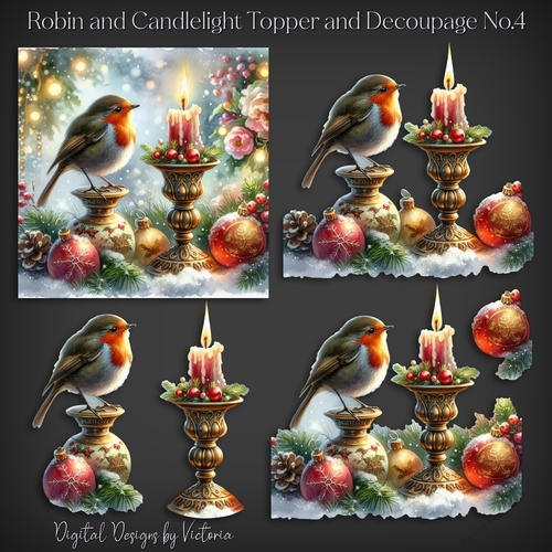 Robin and Candlelight Topper and Decoupage No.4