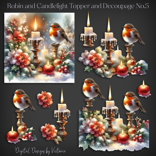 Robin and Candlelight Topper and Decoupage No.5