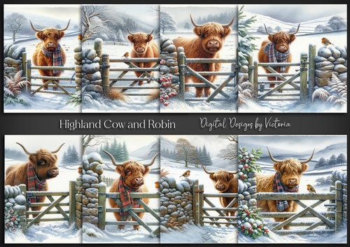 Highland Cow and Robin