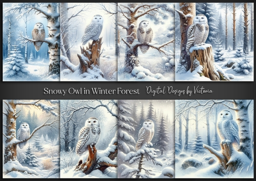 Snowy Owl in Winter Forest