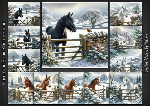 Horse and Robin Winter Scene