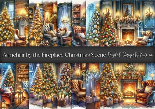 Armchair by the Fireplace Christmas Scene