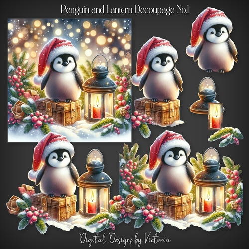 Penguin and Lantern Decoupage No.1