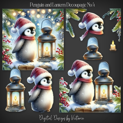 Penguin and Lantern Decoupage No.4