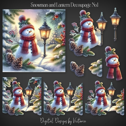 Snowman and Lantern Decoupage No.1