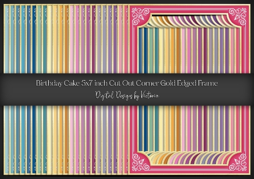 Birthday Cake 5x7 inch Cut Out Corner Gold Edged Frame