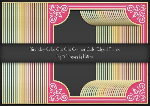 Birthday Cake Cut Out Corner Gold Edged Frame