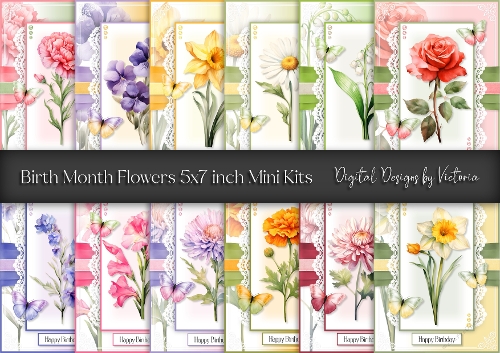 Birth Month Flowers 5x7 inch Mini Kits