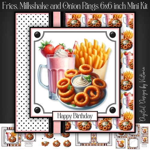 Fries Milkshake and Onion Rings 6x6 inch