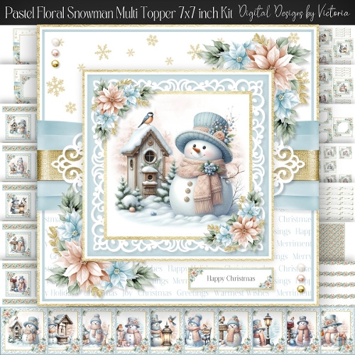 Pastel Floral Snowman Multi Topper 7x7 inch Kit