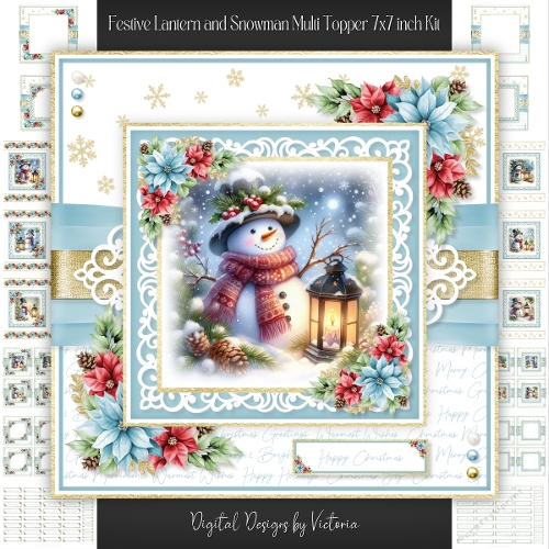 Festive Lantern and Snowman Multi Topper 7x7 inch Kit