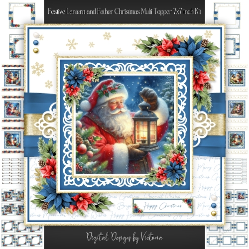 Festive Lantern and Father Christmas multi Topper 7x7 inch Kit