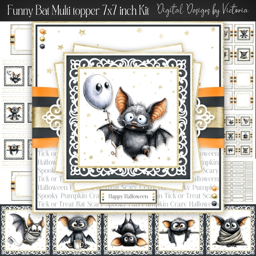 Funny Bat Halloween Multi Topper 7x7 inch Kit