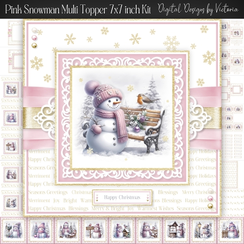 Pink Snowman Multi Topper 7x7 inch Kit