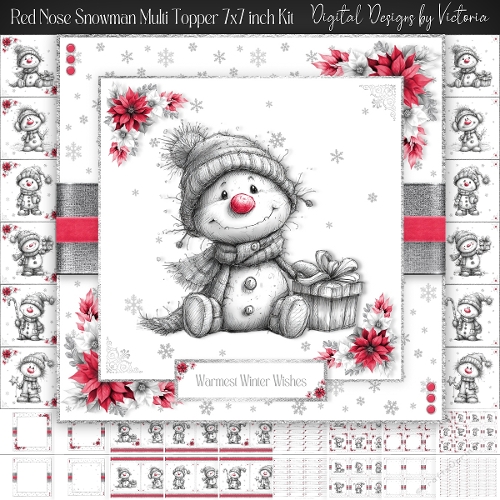 Red Nose Snowman Multi Topper 7x7 inch Kit