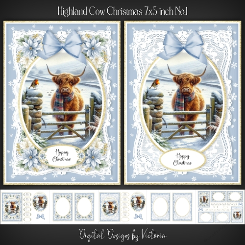 Highland Cow Christmas 7x5 inch No.1