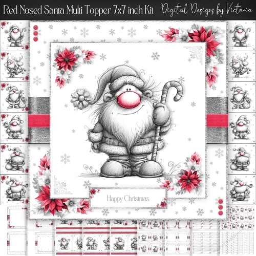 Red Nosed Santa Multi Topper 7x7 inch Kit