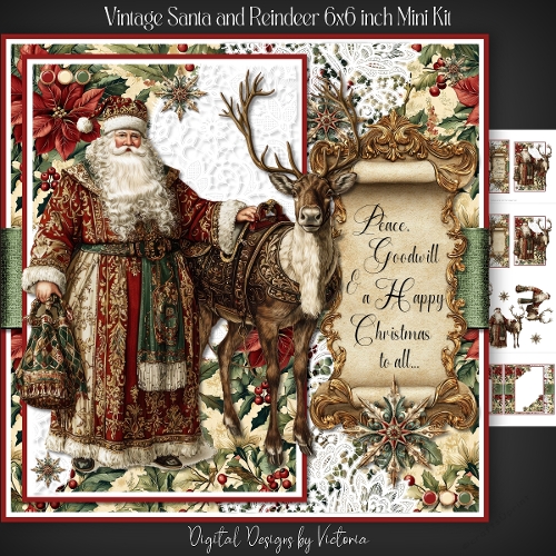 Vintage Santa and Reindeer 6x6 inch Mini Kit