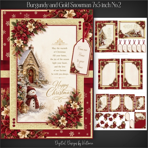 Burgundy and Gold Snowman 7x5 inch No.2