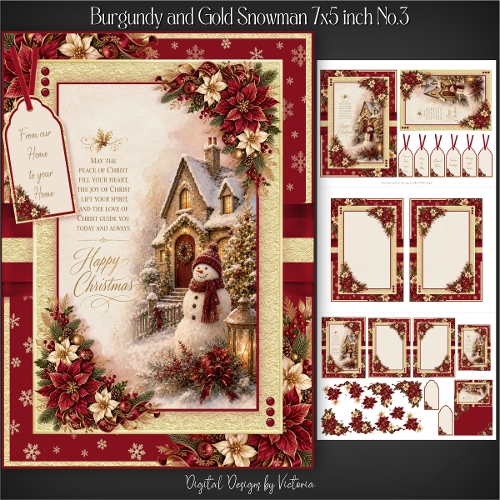 Burgundy and Gold Snowman 7x5 inch No.3