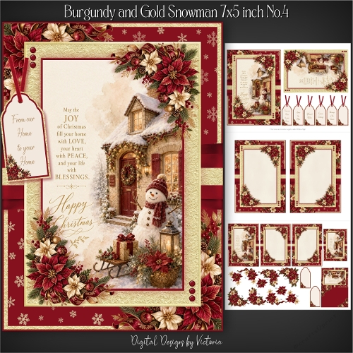 Burgundy and Gold Snowman 7x5 inch No.4