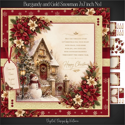 Burgundy and Gold Snowman 7x7 inch No.1