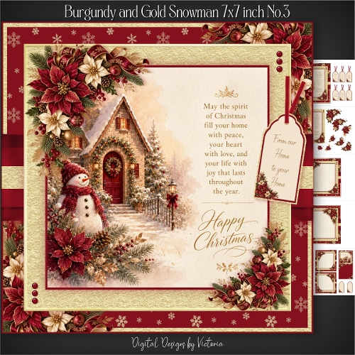 Burgundy and Gold Snowman 7x7 inch No.3