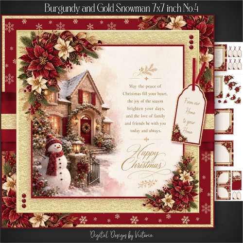 Burgundy and Gold Snowman 7x7 inch No.4