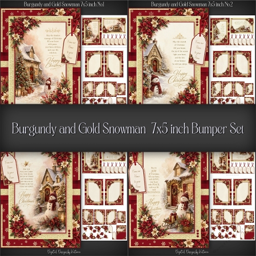 Burgundy and Gold Snowman 7x5 inch Bumper Set