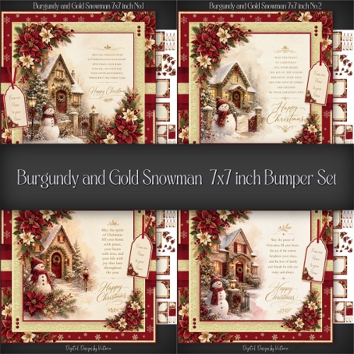 Burgundy and Gold Snowman 7x7 inch Bumper Set