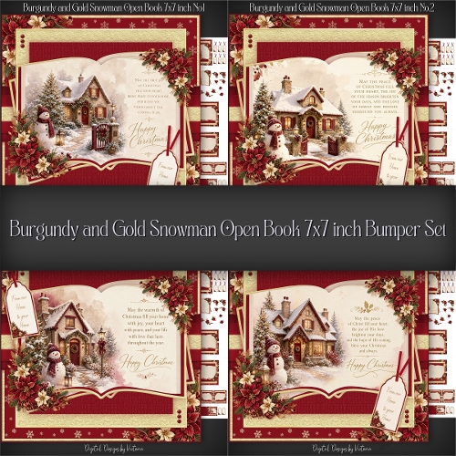 Burgundy and Gold Snowman Open Book 7x7 inch Bumper Set