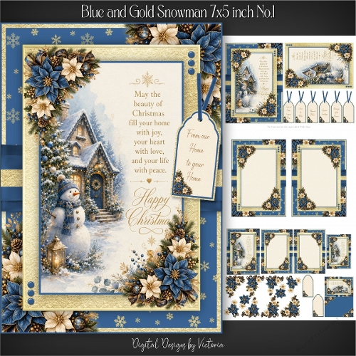 Blue and Gold Snowman 7x5 inch No.1