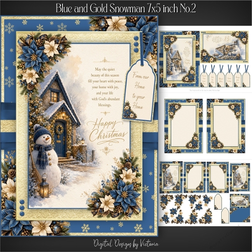 Blue and Gold Snowman 7x5 inch No.3