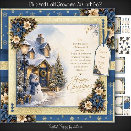 Blue and Gold Snowman 7x7 inch No.2