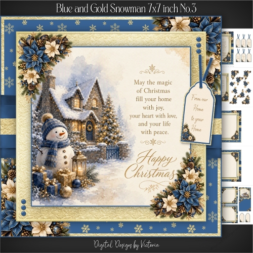 Blue and Gold Snowman 7x7 inch No.3