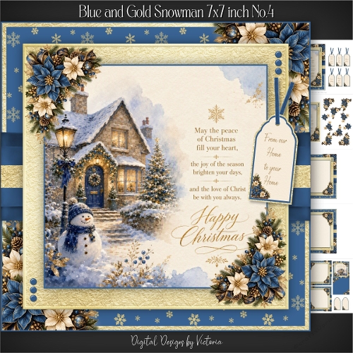 Blue and Gold Snowman 7x7 inch No.4