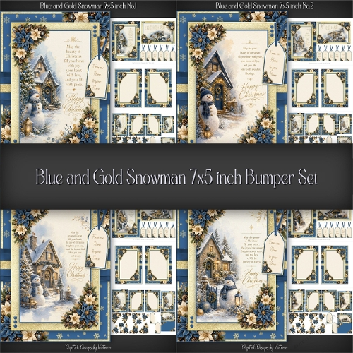 Blue and Gold Snowman 7x5 inch Bumper Set