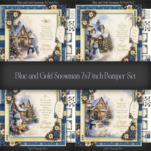 Blue and Gold Snowman 7x7 inch Bumper Set