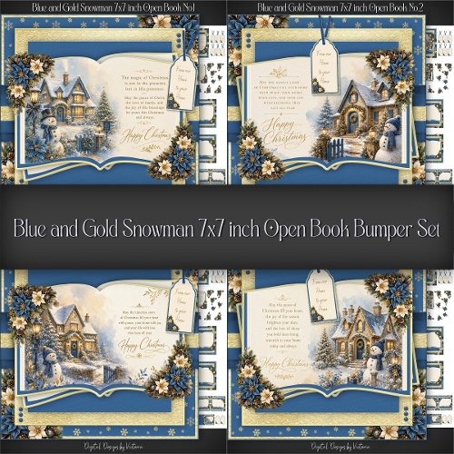 Blue and Gold Snowman 7x7 inch Open Book Bumper Set