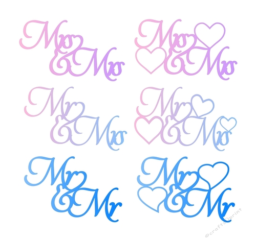 Mr & Mrs - Mr & Mr - Mrs & Mrs with and without Hearts