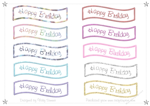 Happy Birthday Banner Tag 10 Colours 21 per sheet