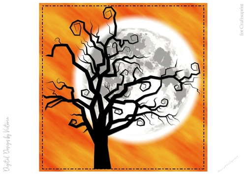Orange Plasma Spooky Tree and Moon 8x8 inch 