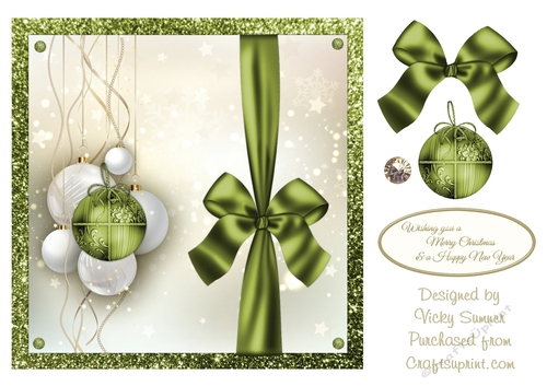 Green Bauble and Bow Christmas Card
