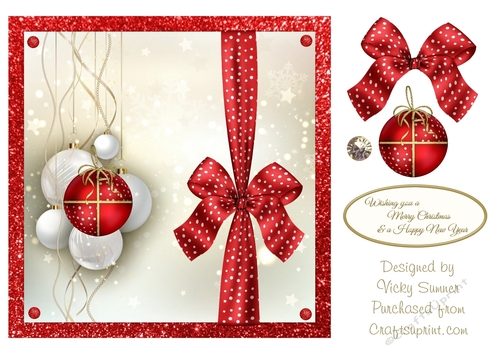 Red bauble and Bow Christmas Card